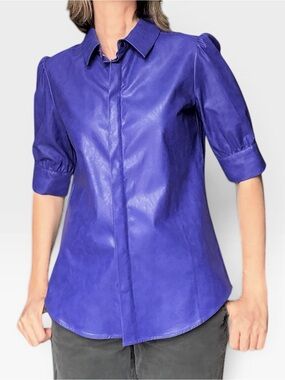 Tyler Boe Electric Purple Faux Leather Button-Down Shirt Puff sleeve Corpcore 2